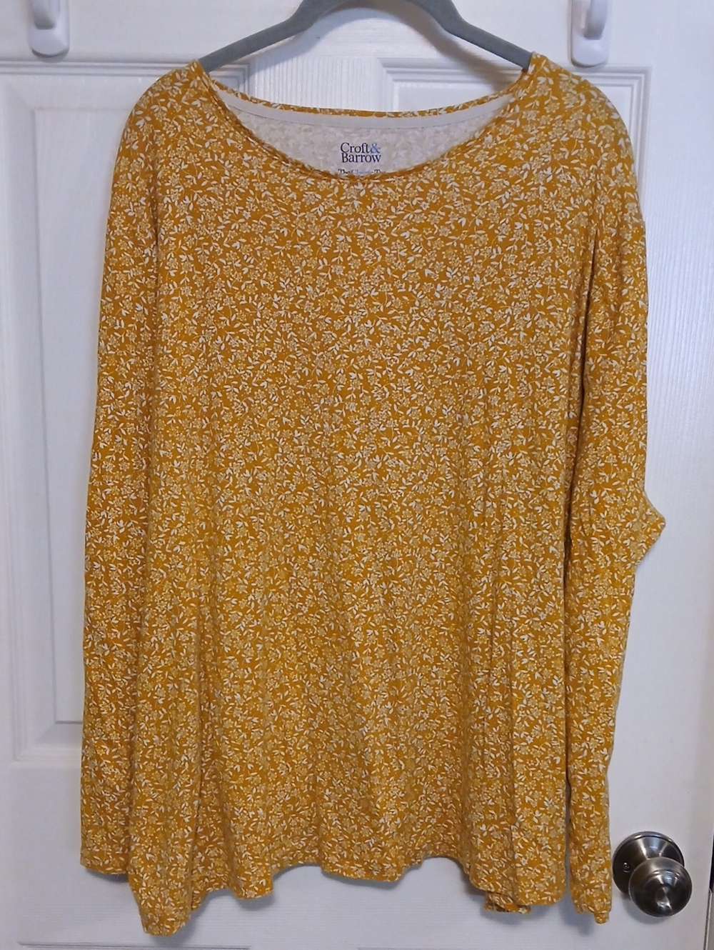 croft & barrow Mustard Yellow Floral Long Sleeve Top 3X
